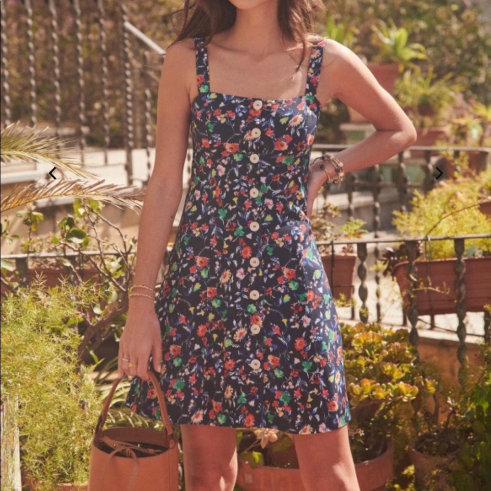 Sezane Multicolored Flowers Navy Dress Size 34